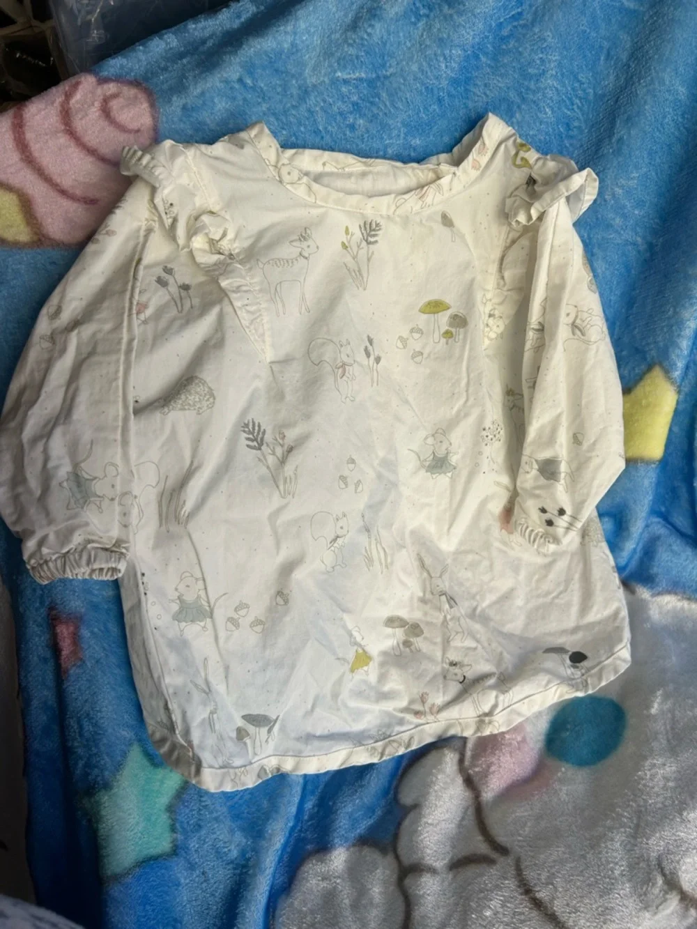 Girls' Cream Woodland Print Ruffle Bib cover